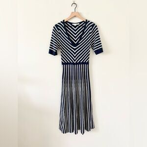 Boden Wool Cotton Blend Amelie Knit Midi Dress in Navy & White Stripe - Size 4L